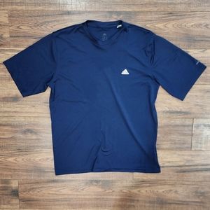 Adidas Climalite Men's Short Sleeve Scoop Neck Logo Shirt Blue Size Large